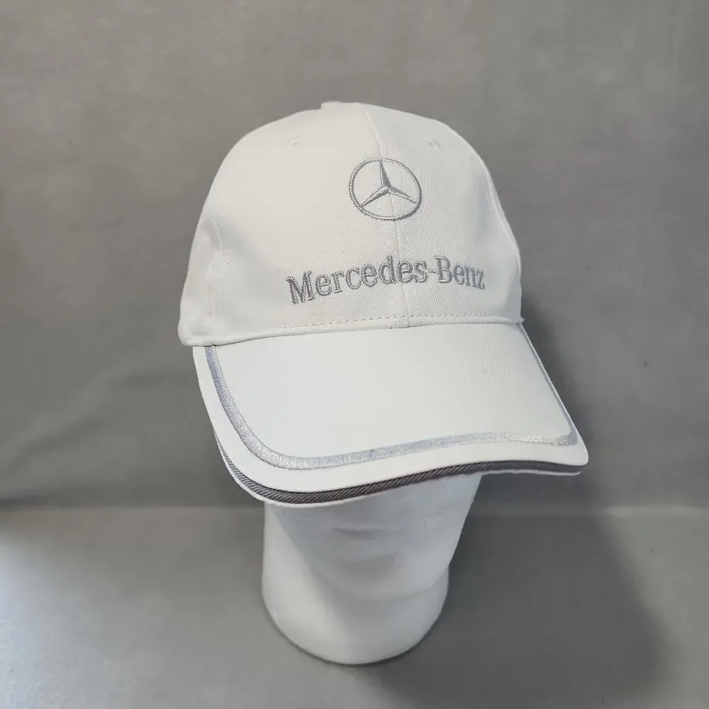 Mercedes‎ Benz Silver on White Embroidered Baseball Cap Hat Adjustable Clip Back